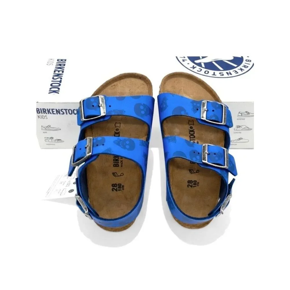 Birkenstock Milano Kids Sandals Size 28 EU 10-10.5 Royal Blue Skull Buckle